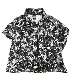 GVS Sport Women Black Gray Camo Full Zip Fleece Jacket Mock Neck Petite Large PL